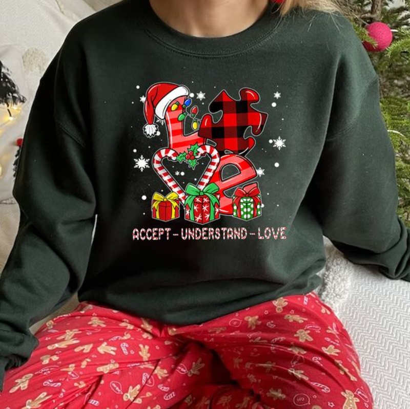Christmas Autism Sweatshirt, Accept Understand Love
