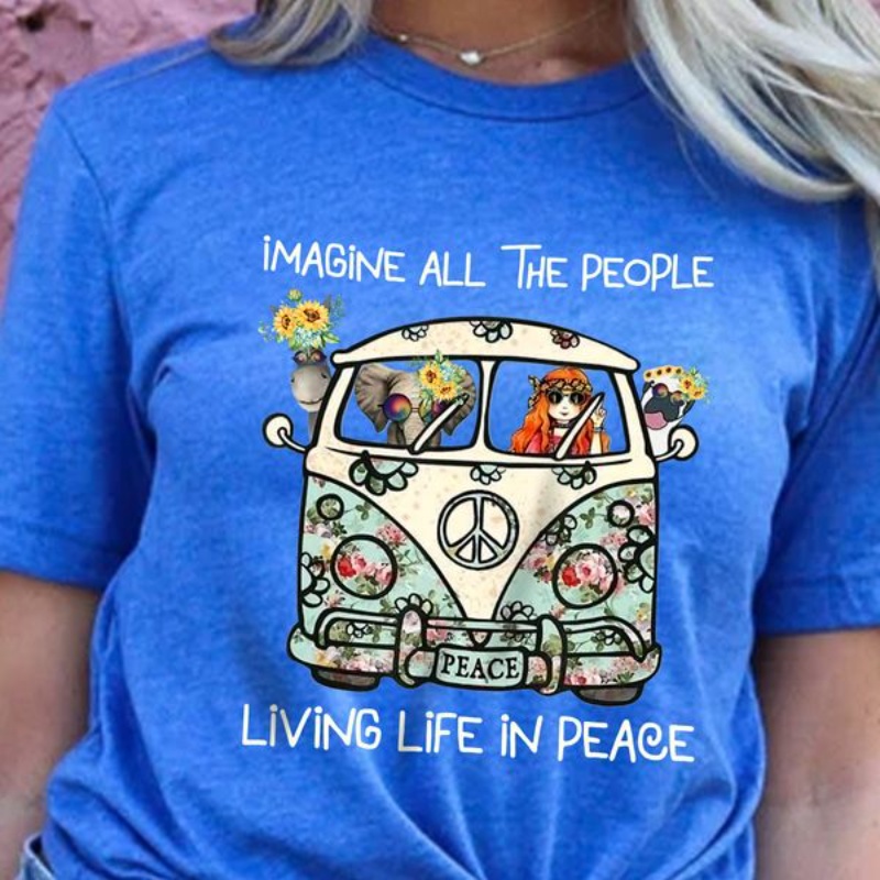 Funny Hippie Shirt, Imagine All The People Living Life In Peace