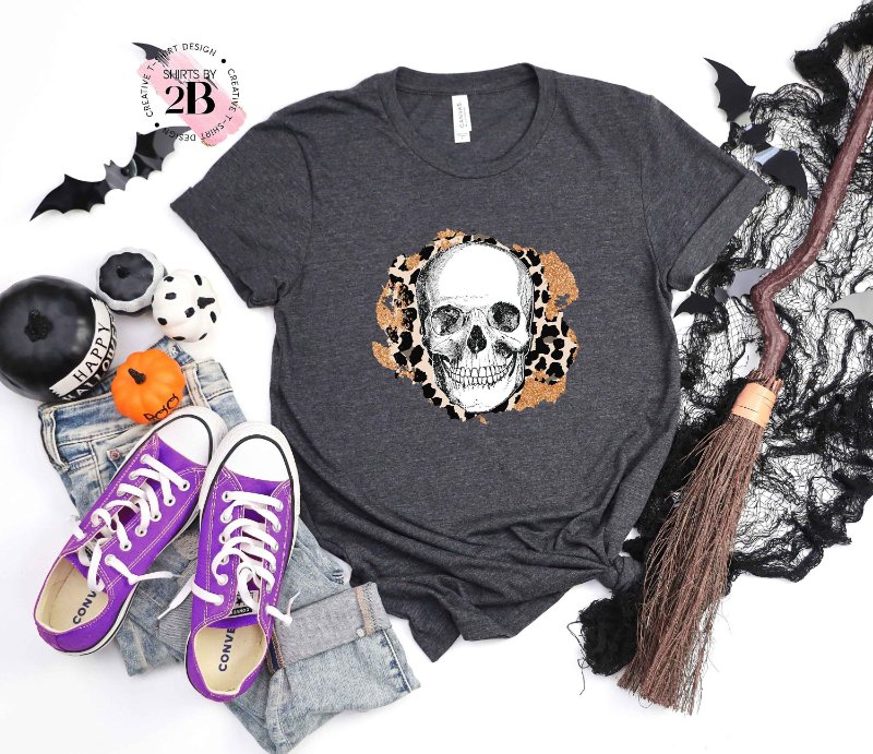 Halloween Vibes Shirt, Cool Skull Leopard