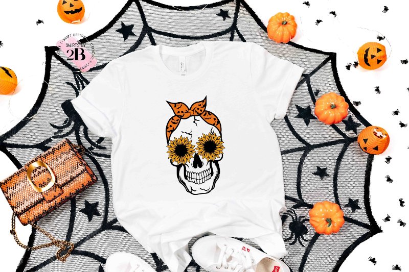 Halloween Season Shirt, Skull With Headband And Sunflower Glasses