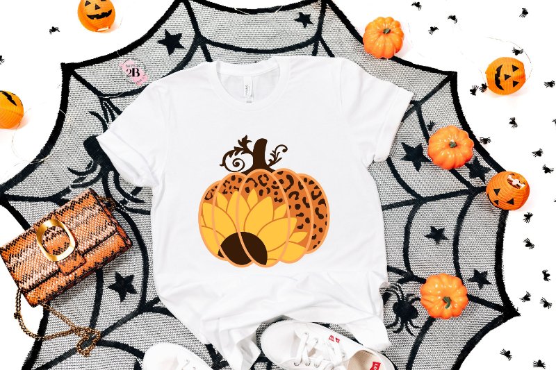Pumpkin Sunflower Leopard Funny Halloween T-Shirt