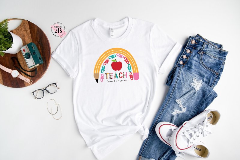 Teacher Life Shirt, Teach Love Inspire Rainbow