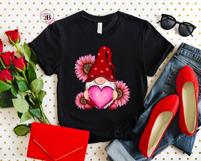 Cute Valentine Shirt, Gnome Hugs Heart Sunflower
