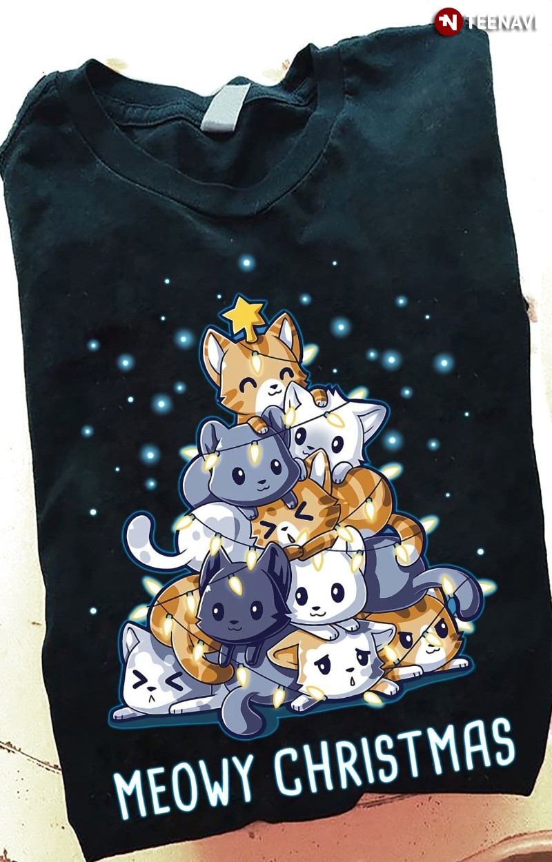 Cat Lover Christmas Tree Shirt, Meowy Christmas
