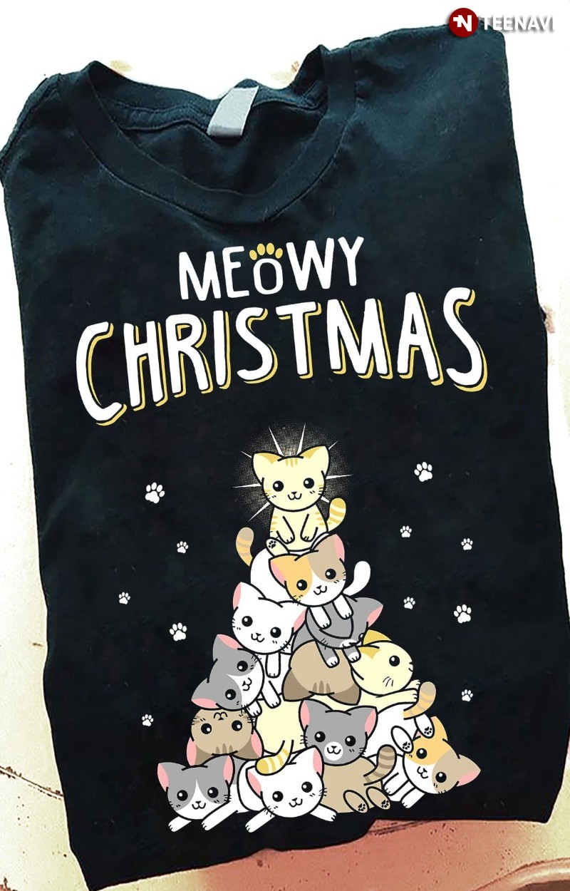 Cat Lover Christmas Cat Tree Shirt, Meowy Christmas