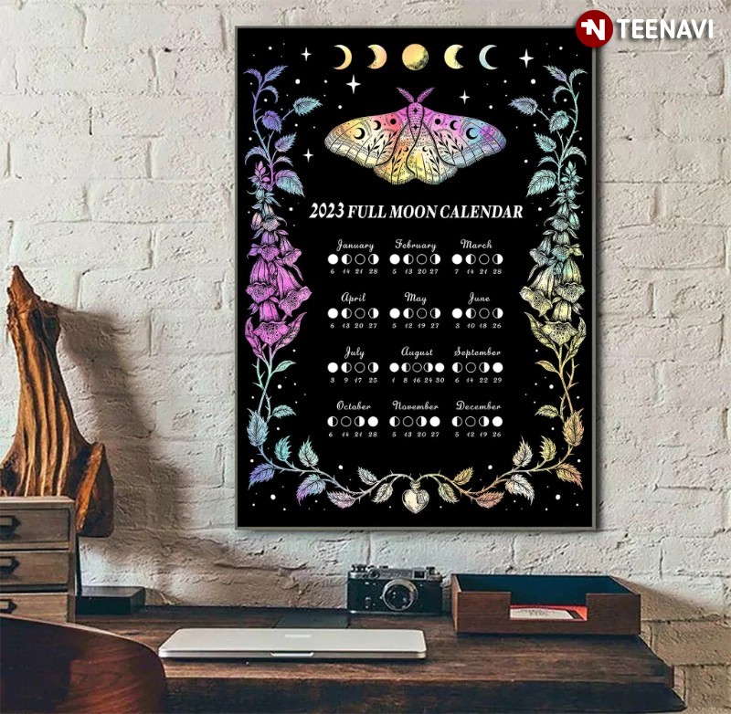 Moon Phases 2023 Poster, 2023 Full Moon Calendar
