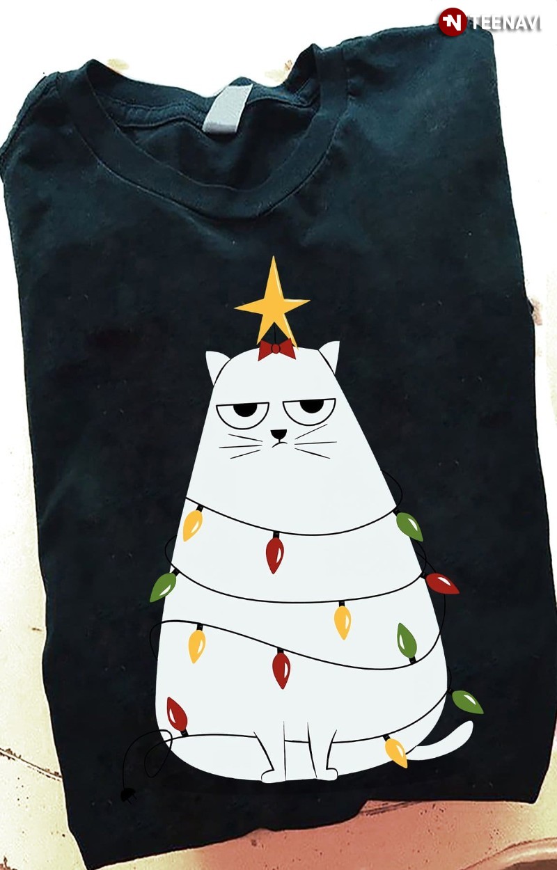 Christmas Cat Lover Shirt, Christmas Annoyed White Cat Tree