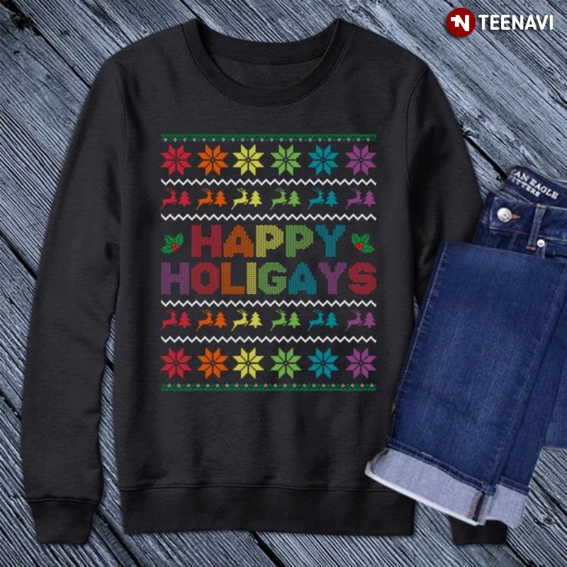 LGBT Pride Ugly Christmas Sweatshirt, Happy Holigays