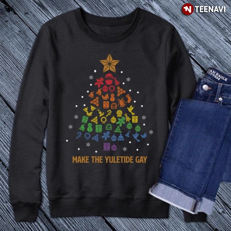 LGBT Pride Christmas Tree Sweatshirt, Make The Yuletide Gay