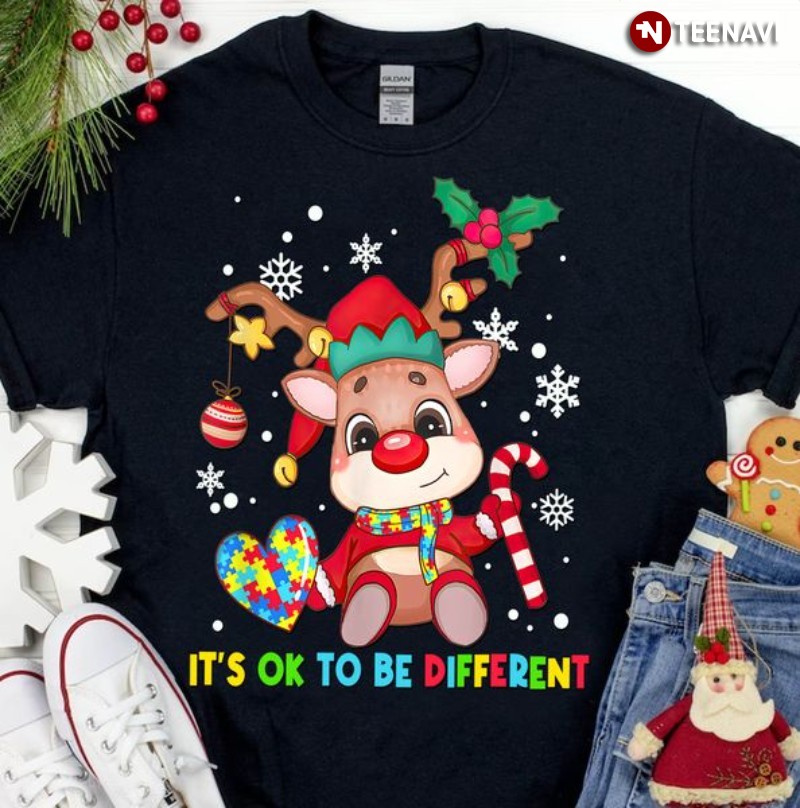 Autism Awareness Christmas Reindeer Shirt, It’s Ok To Be Different