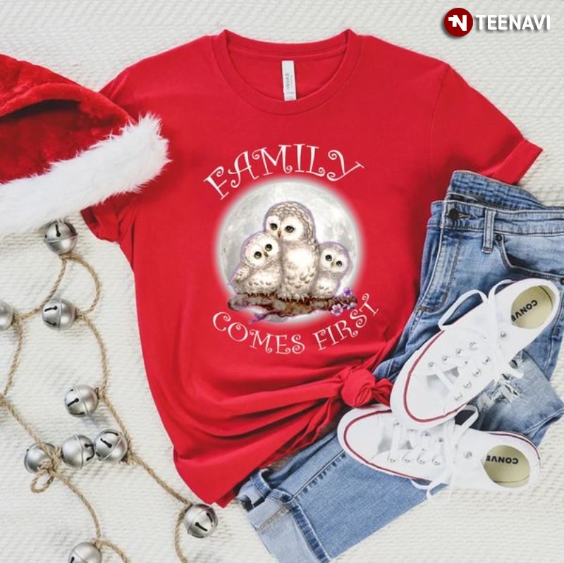 Owl Lover Family Gift Shirt, Family Comes First