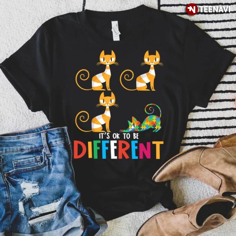 Autism Awareness Cat Lover Shirt, It’s Ok To Be Different