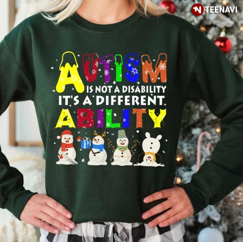 Autism Awareness Snowman Christmas Sweatshirt, Autism Is Not A Disability