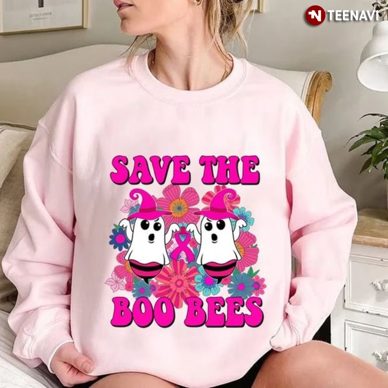 Breast Cancer Awareness Halloween Sweatshirt, Save The Boos Bees