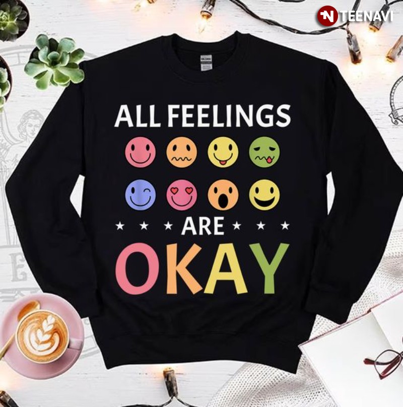 Facial Expression Icons Sweatshirt, All Feelings Are Okay