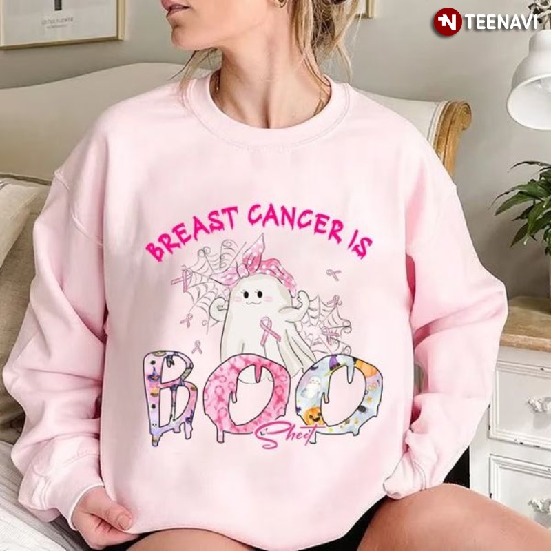 Breast Cancer Awareness Halloween Sweatshirt, Ghost Breast Cancer Is Boo Sheet