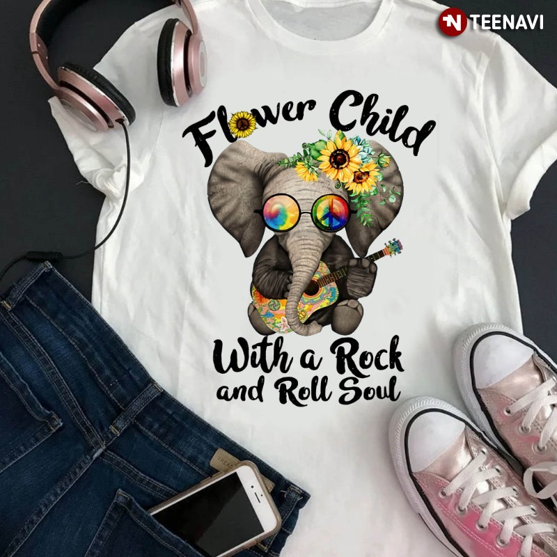 Hippie Elephant Sunflower Shirt, Flower Child With A Rock And Roll Soul