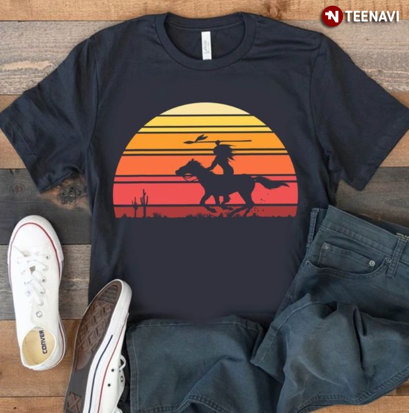 Native American Horse Lover Shirt, Vintage Native American Riding Horse
