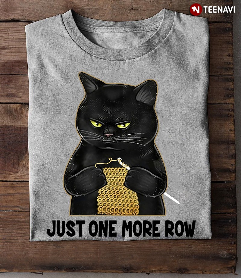 Knitting Black Cat Shirt, Just One More Row
