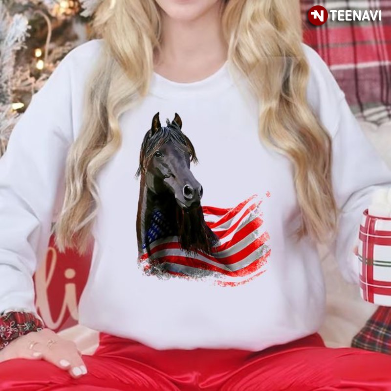 Horse American Flag Sweatshirt, Happy Independence Day