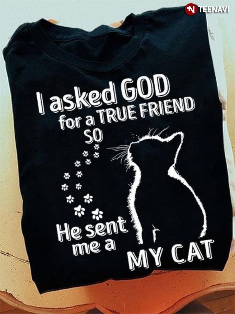 Cat Lover God Shirt, I Asked God For A True Friend So He Sent Me A My Cat