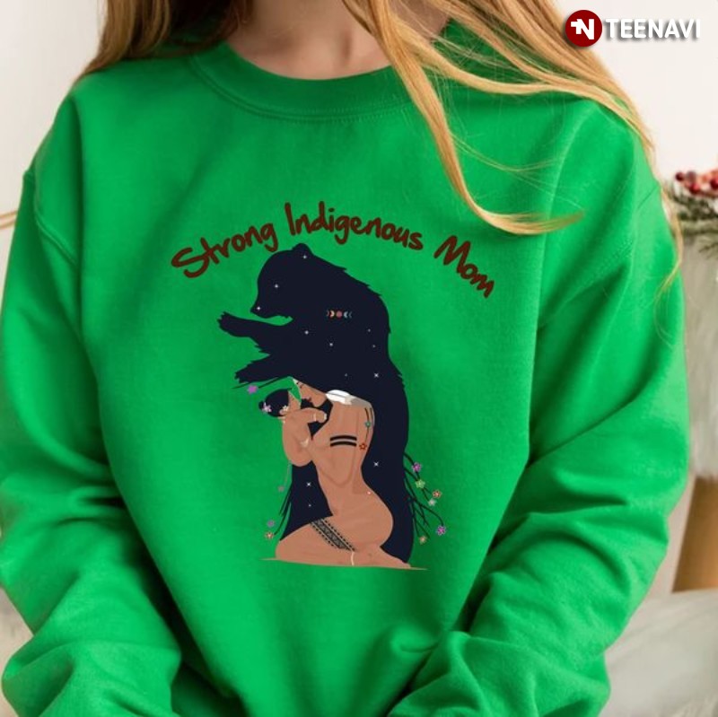 Native Mom Bear Sweatshirt, Strong Indigenous Mom