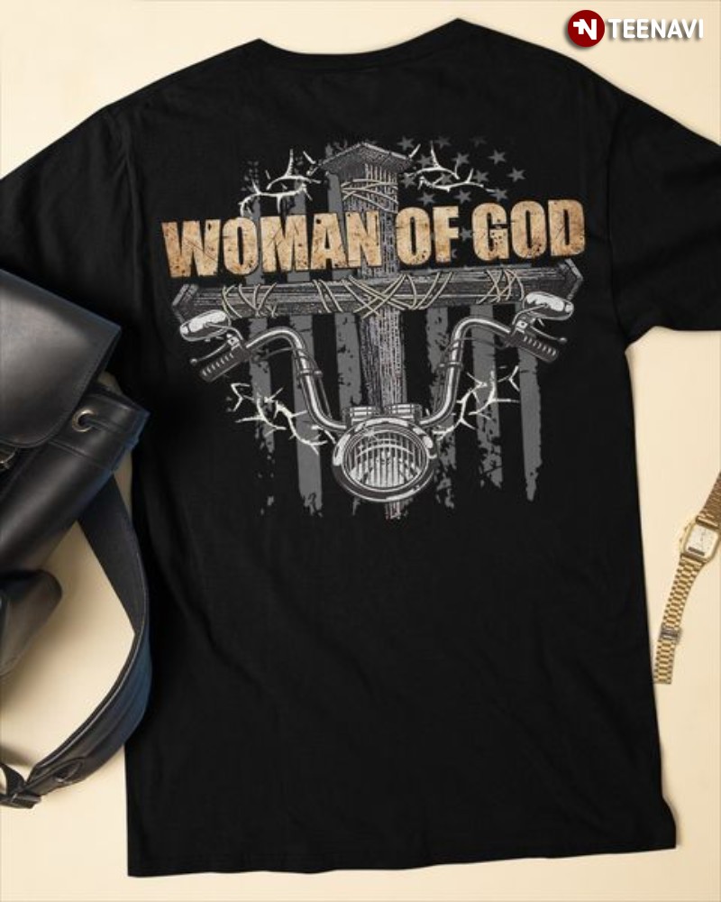 Female Biker God American Flag Shirt, Woman Of God