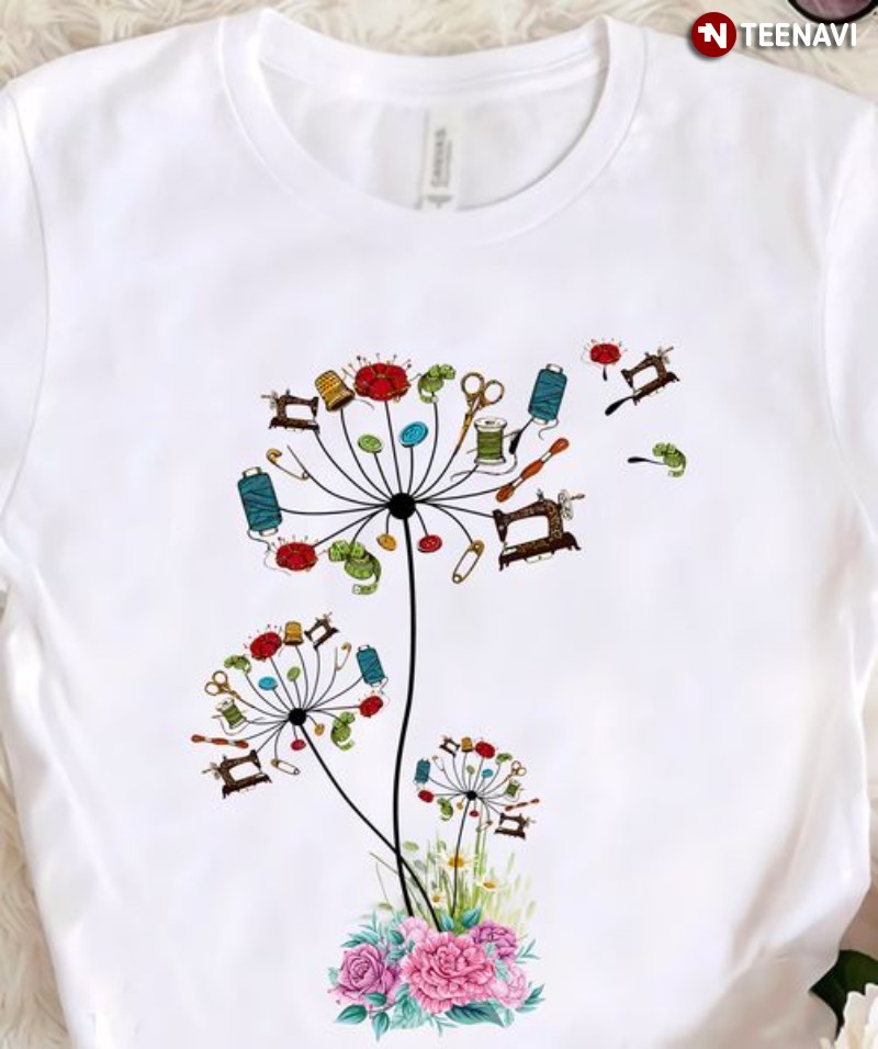 Sewing Dandelion Shirt, Dandelion Flowers Spreading Sewing Tools