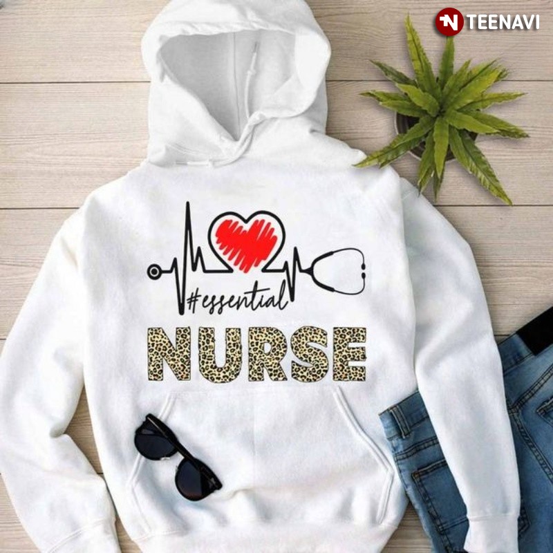 Funny Nurse Hoodie, Essential Nurse Leopard