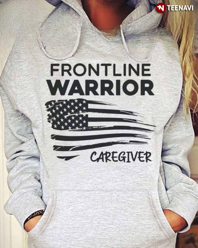 Patriotic Caregiver Hoodie, Front Warrior Caregiver American Flag