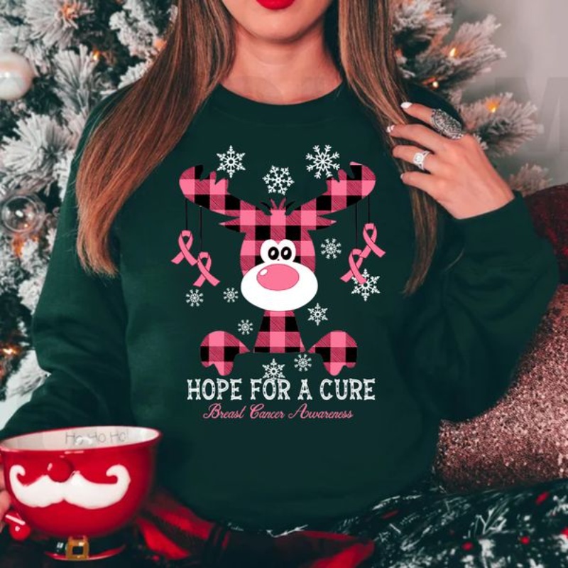 Reindeer Breast Cancer Sweatshirt, Hope For A Cure Breast Cancer Awareness