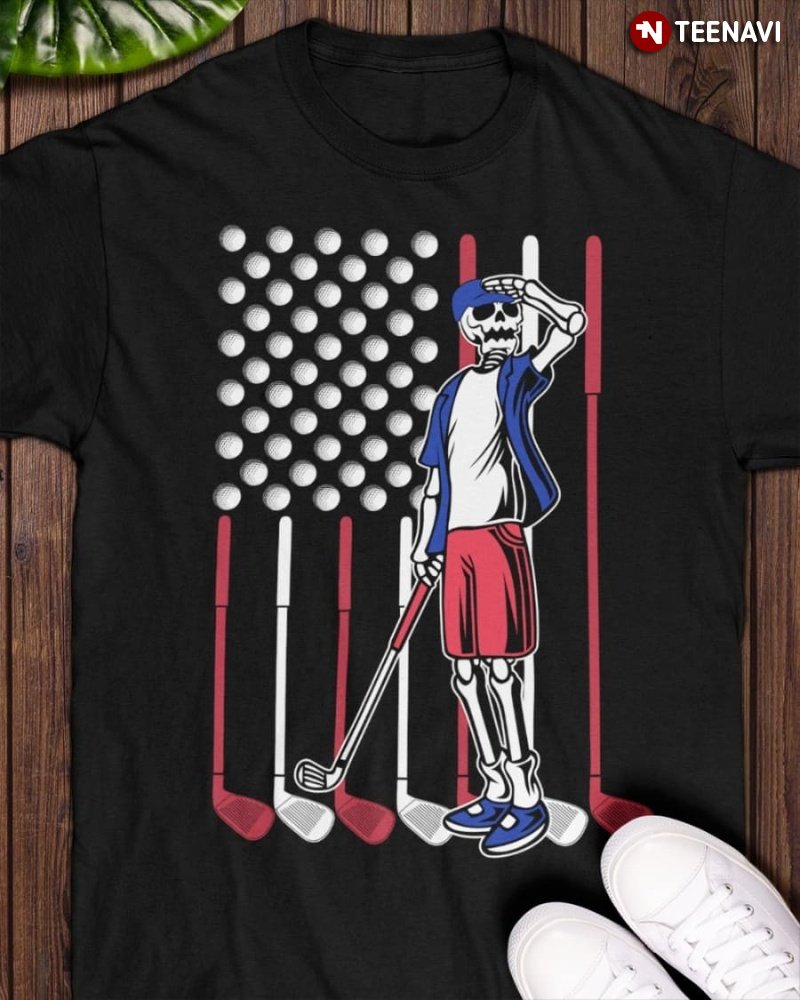 Funny Golf Lover Shirt, Skeleton Golfer American Flag