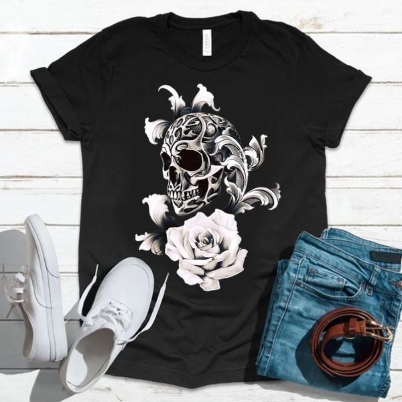 Skull Lover Shirt, Skull With Rose