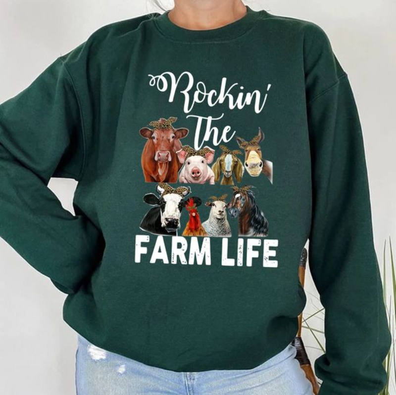 Farm Animals Sweatshirt, Rockin' The Farm Life Leopard