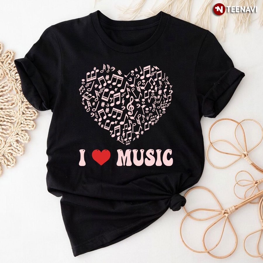I Love Music Pink Heart Music Teacher T-Shirt