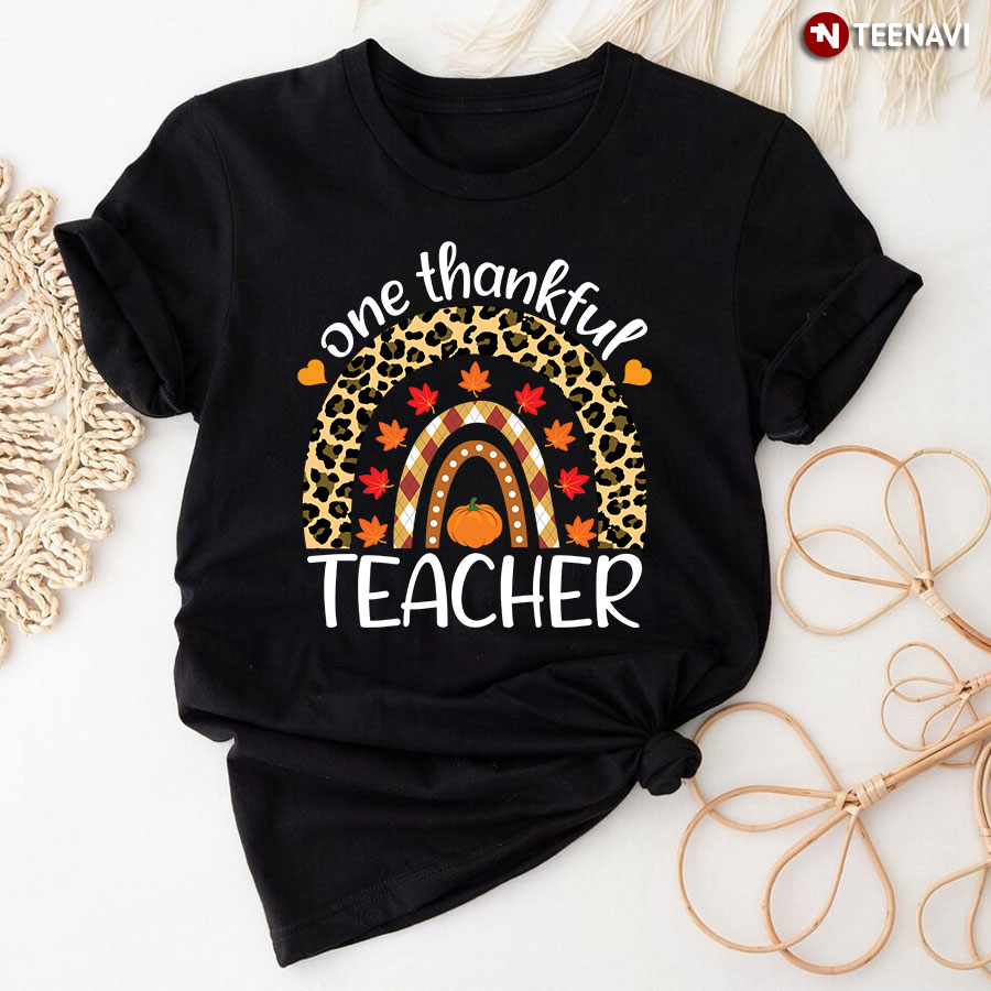 One Thankful Teacher Rainbow Leopard T-Shirt