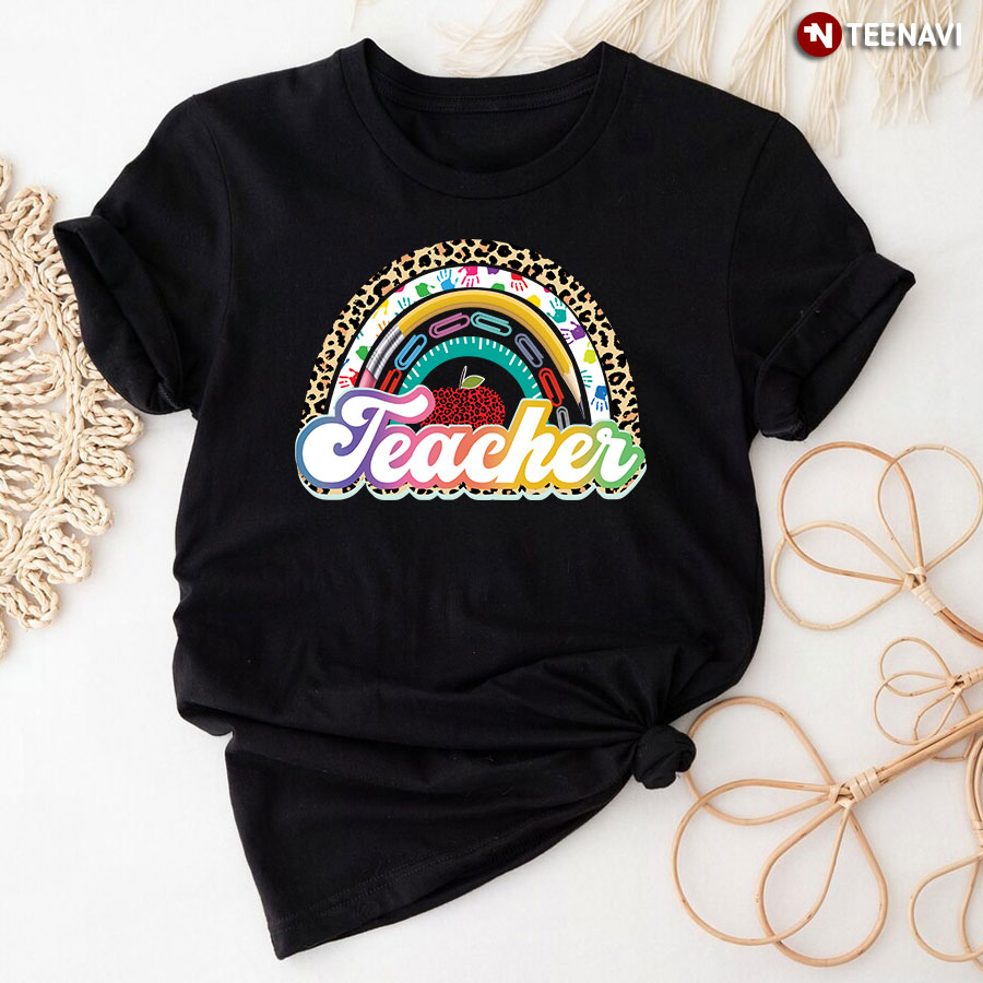 Black Teacher Rainbow Leopard T-Shirt