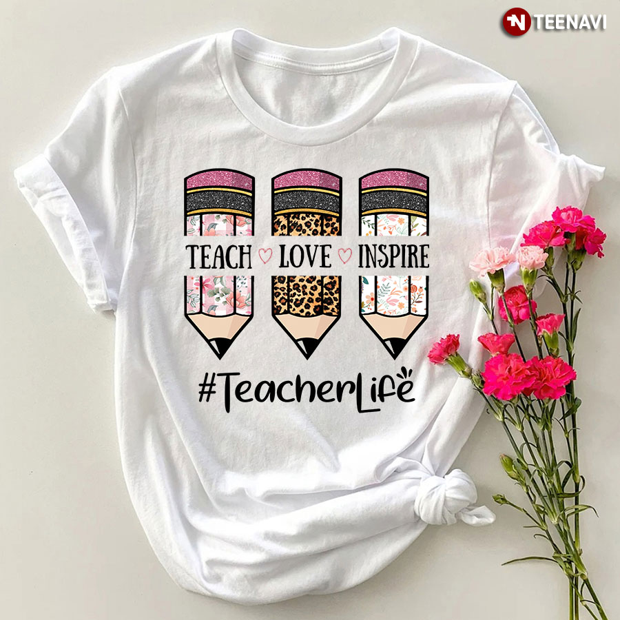 Teach Love Inspire Teacher Life Leopard T-Shirt