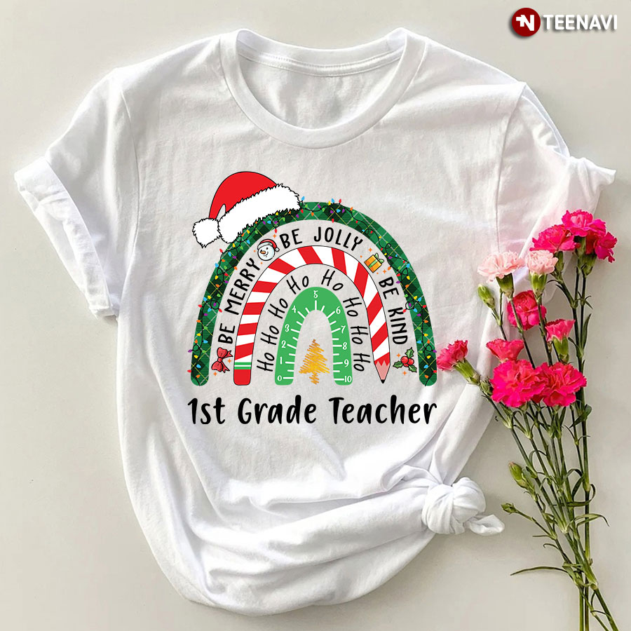 1st Grade Teacher Christmas Rainbow T-Shirt