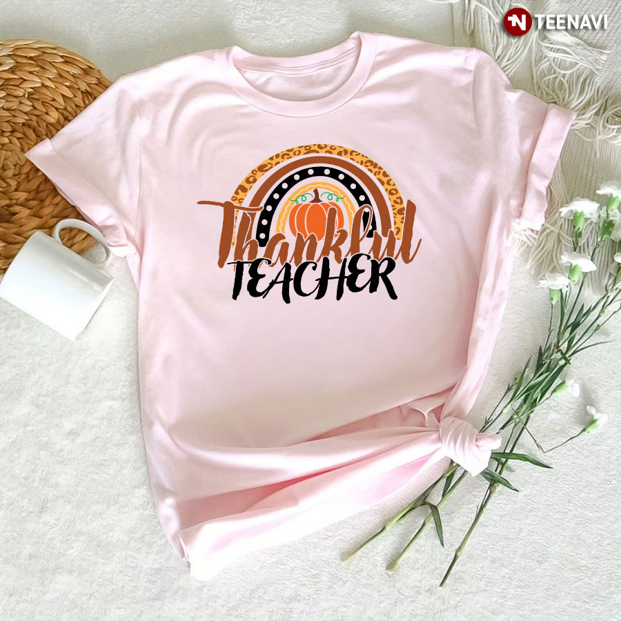 Thankful Teacher Pumpkin Rainbow Leopard T-Shirt