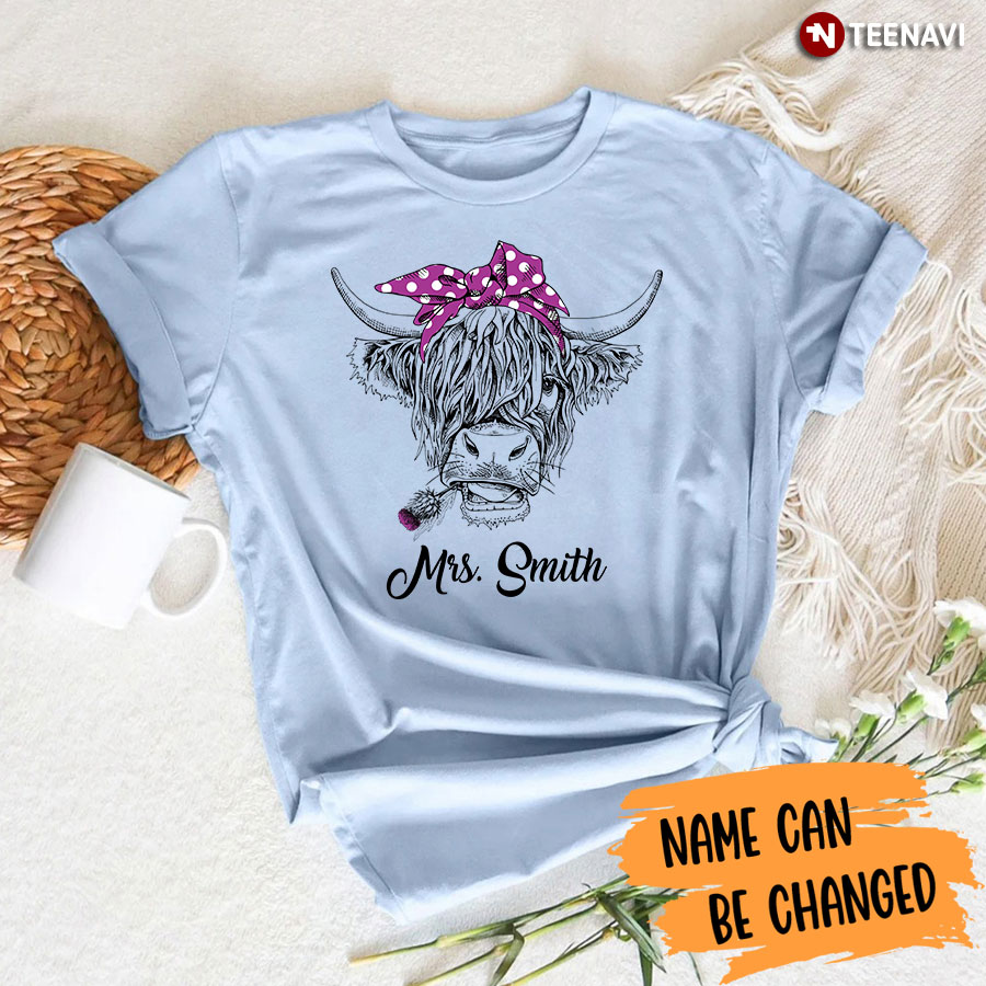 Personalized Teacher [Name] Highland Cow T-Shirt