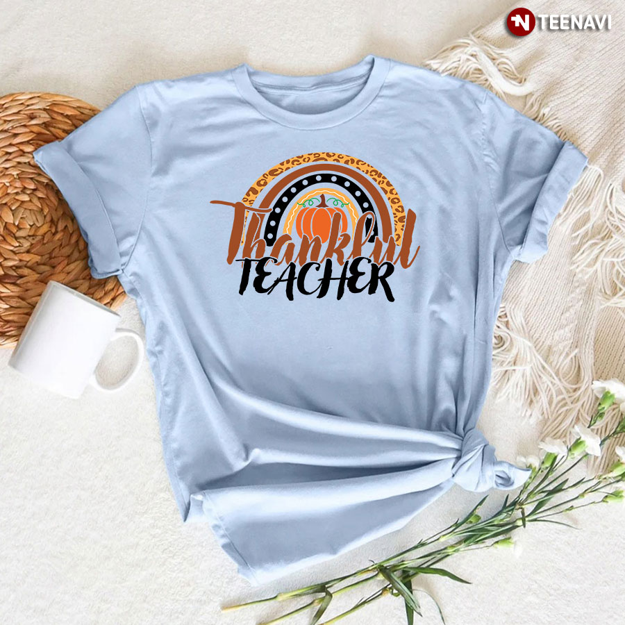 Thankful Teacher Pumpkin Rainbow Leopard T-Shirt