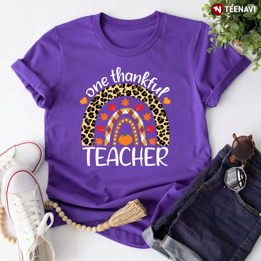 One Thankful Teacher Rainbow Leopard T-Shirt