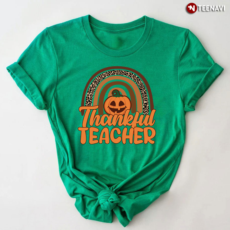 Thankful Teacher Rainbow Leopard T-Shirt