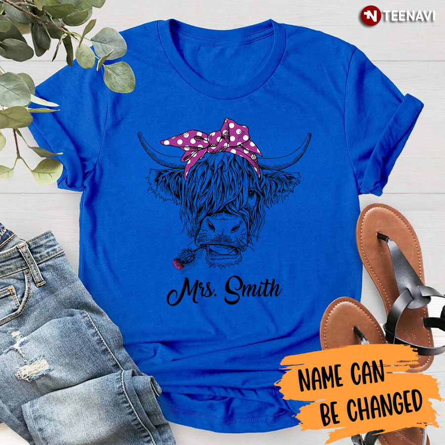 Personalized Teacher [Name] Highland Cow T-Shirt