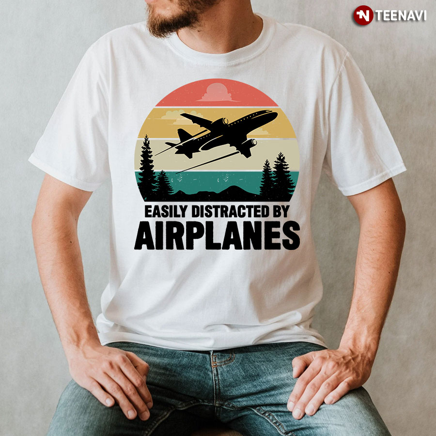Vintage Easily Distracted By Airplanes T-Shirt