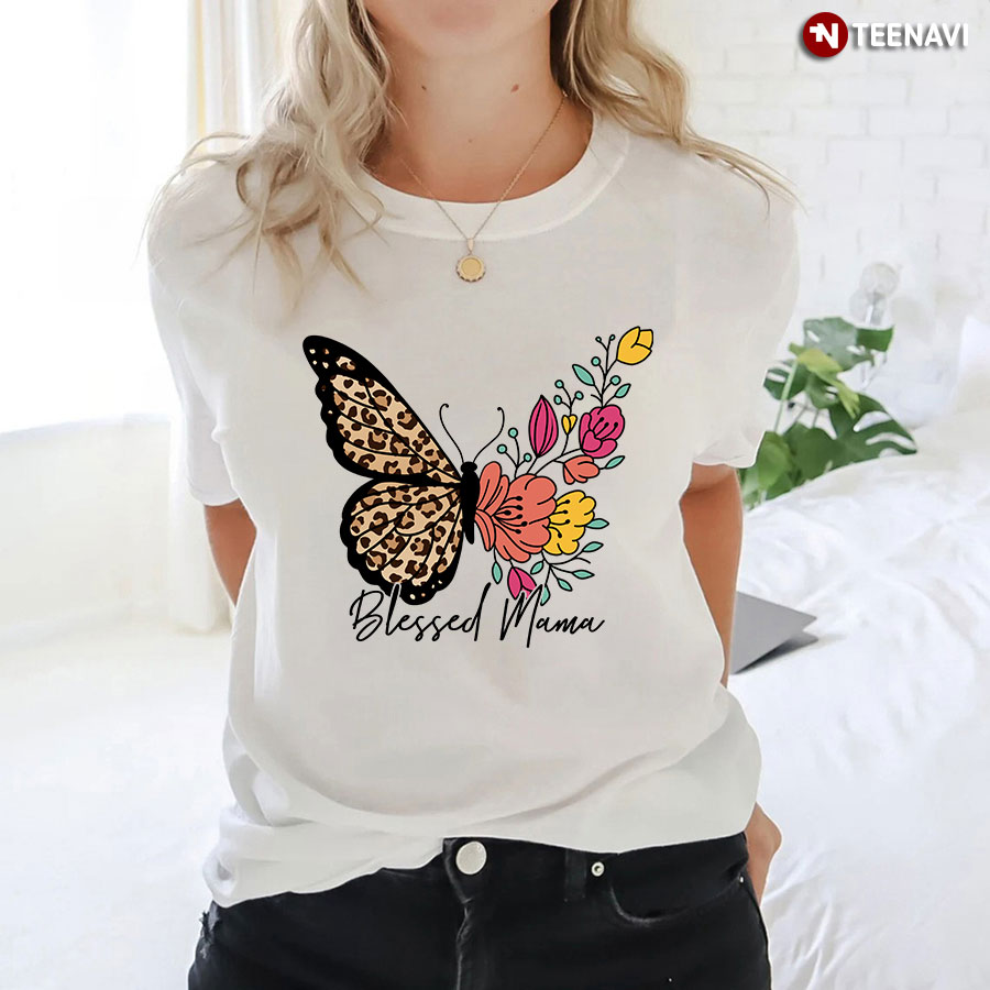 Blessed Mama Butterfly Leopard T-Shirt