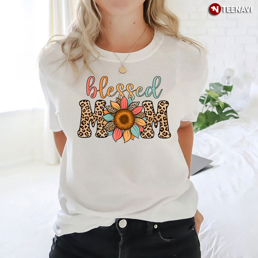 Blessed Mom Sunflower Leopard T-Shirt