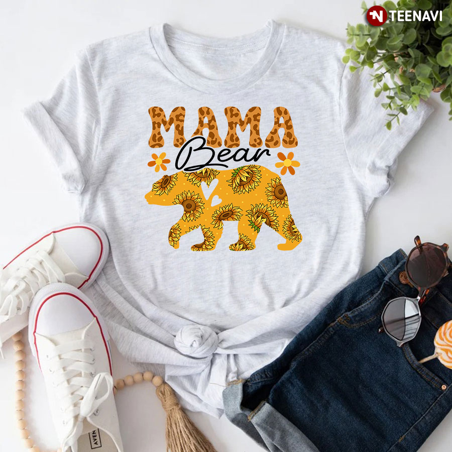 Mama Bear Flowers Leopard T-Shirt