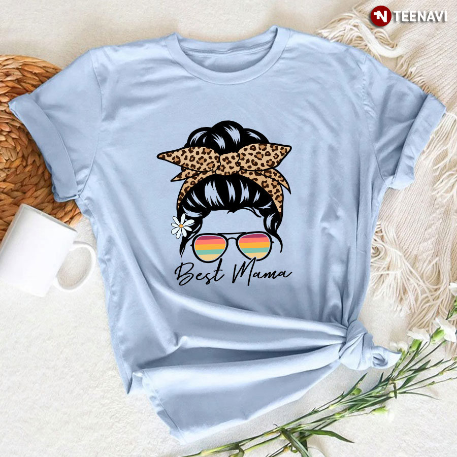 Best Mama Messy Bun Girl Leopard T-Shirt